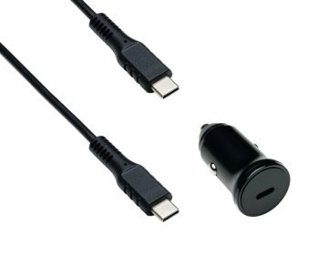 USB KFZ 20W C Schnellladegerät inkl. C Kabel, USB KFZ Lader, C auf C Ladekabel, schwarz, DINIC Box mit Euroloch, 1,50m